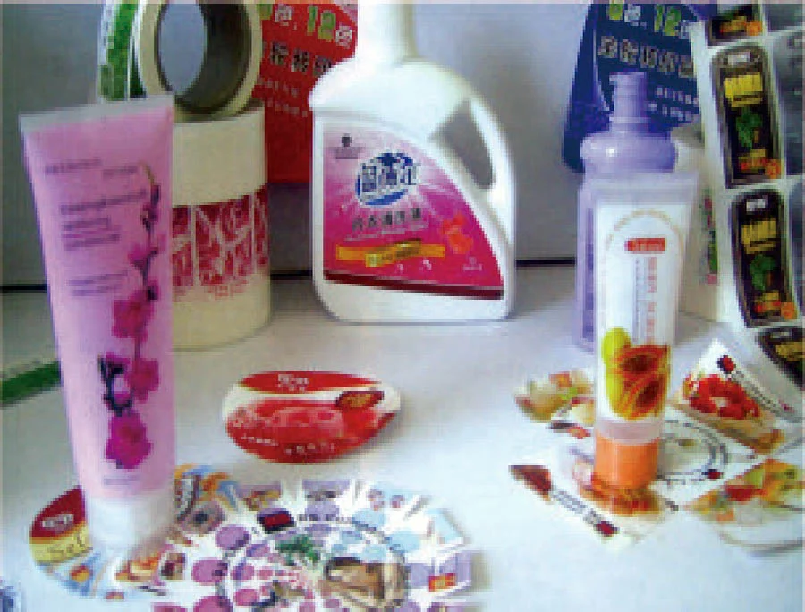 Specialty material labels for cosmetics and household products — vinyl and synthetic substrates