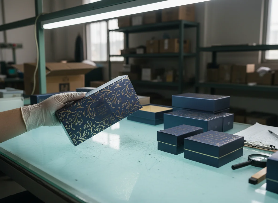 Luxury cosmetics packaging boxes with gold foil stamping and soft-touch lamination