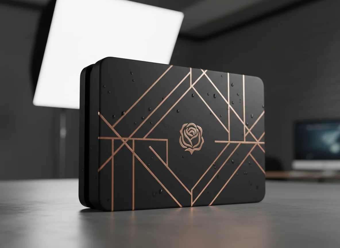 Premium cosmetics packaging foil stamping and embossing detail