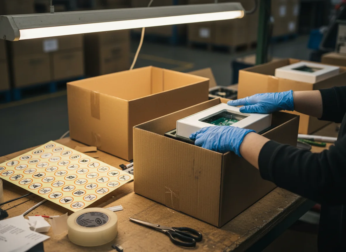 Electronics product safety compliance labels and identification stickers on circuit boards