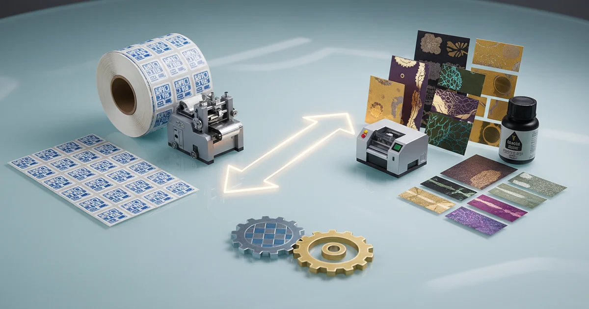 uprinting vs custom label printer comparison — UPrinting vs custom label printer comparison: Breakeven at 10k-25k units for 25-