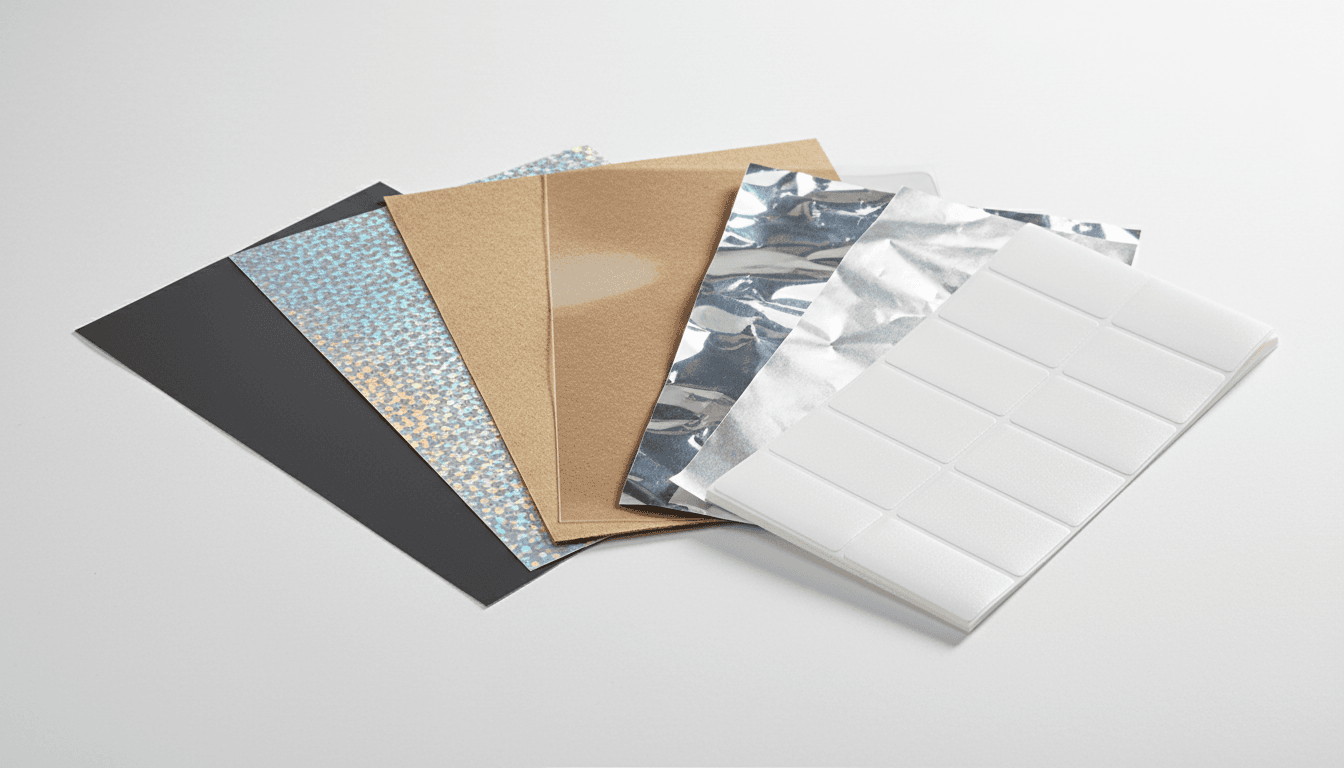 Specialty printing materials including vinyl, kraft paper, and metallic foils