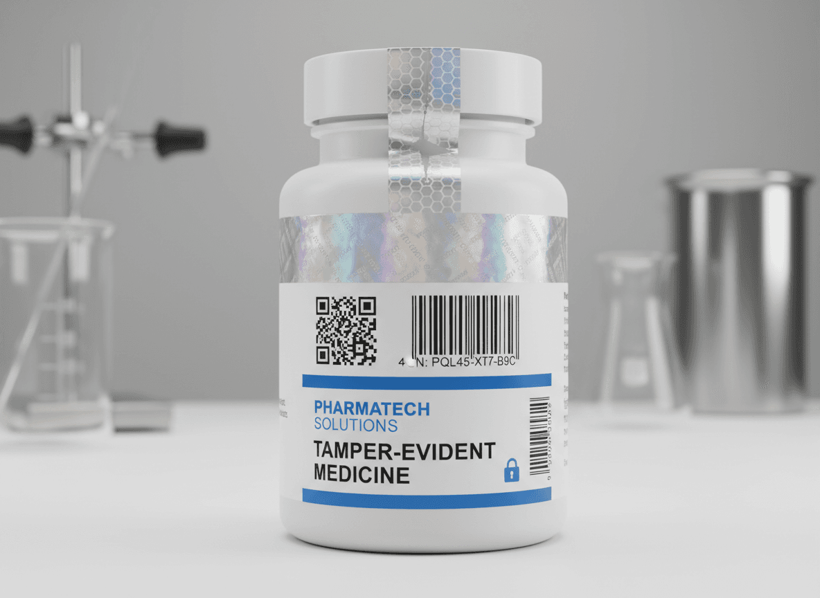 Tamper-evident pharmaceutical labels with serialization verification