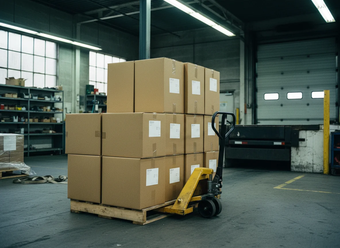 White-label blind shipping fulfillment with unbranded packaging on warehouse shelves