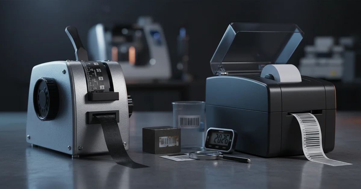 Comparison: embossing label maker — Embossing label maker creates 10+ year durable tags on a 120m/min press vs barco