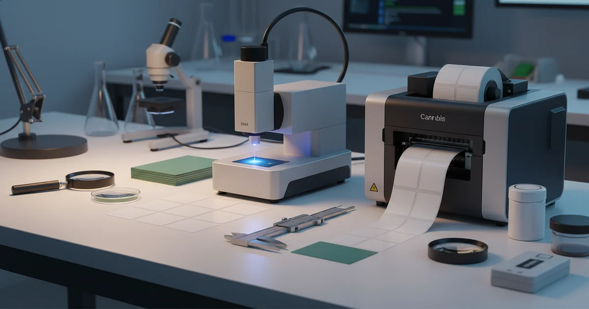 Tutorial: cannabis testing label printing — Cannabis testing label printing requires 3-5mil PET film, 1200 dpi UV inkjet, an