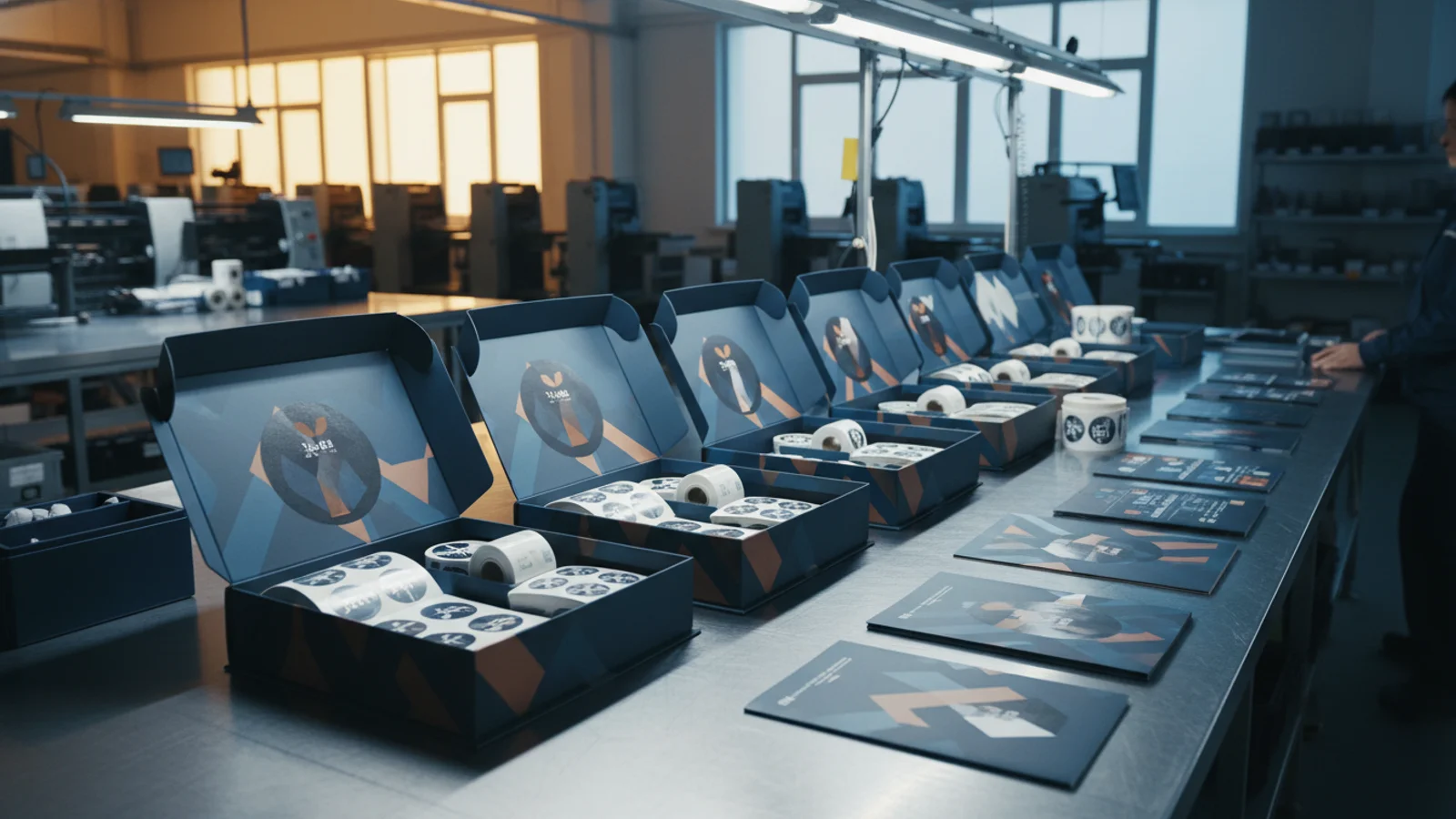 White-label branded merchandise and campaign kits on a production table
